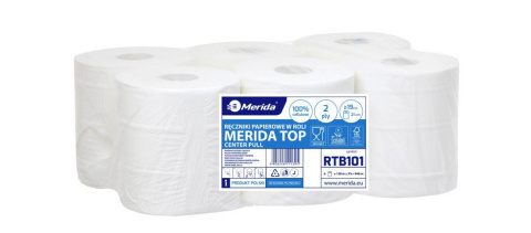 Ręczniki papierowe w roli MERIDA TOP MAXI, białe, średnica 19 cm